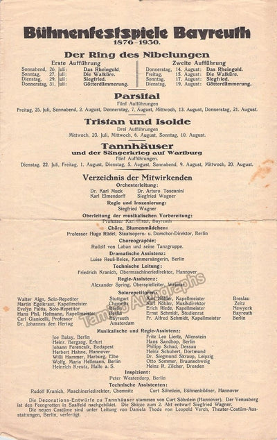 Bayreuth 1930 - Complete Program for the Festival