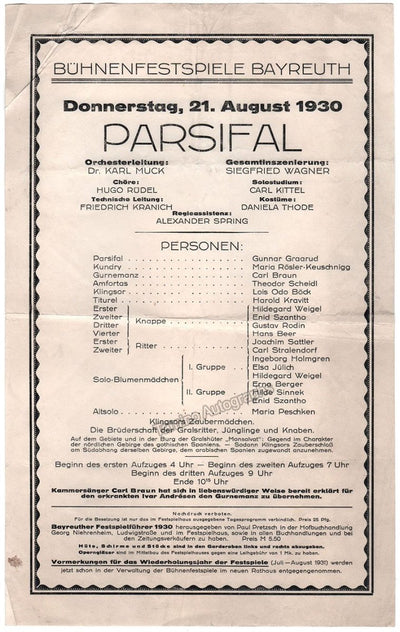 Bayreuth 1930 - Parsifal Playbill