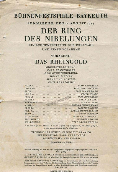 Bayreuth 1933 - Das Rheingold Program