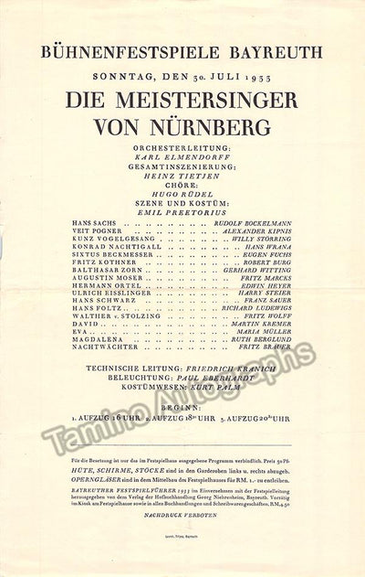 Bayreuth 1933 - Die Meistersinger von Nurnberg Program