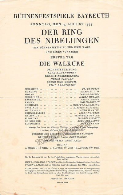 Bayreuth 1933 - Die Walkure Program