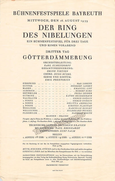 Bayreuth 1933 - Gotterdammerung Program