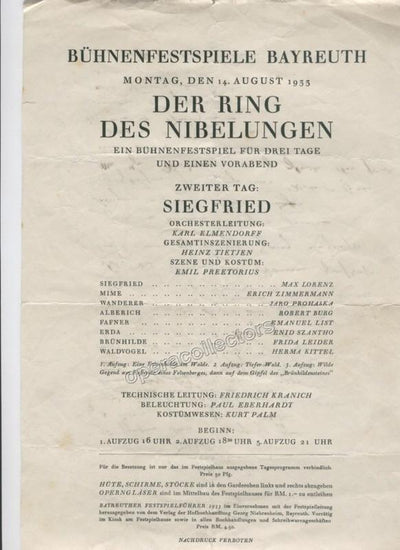 Bayreuth 1933 - Siegfried Program