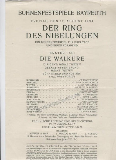 Bayreuth 1934 - Die Walkure Program