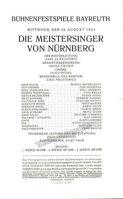 Bayreuth 1934 - Meistersinger Program