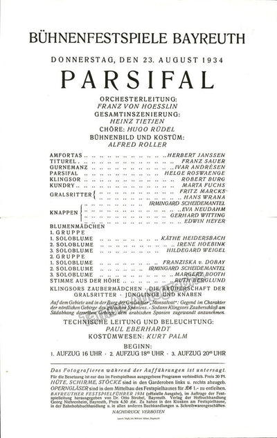 Bayreuth 1934 - Parsifal Program