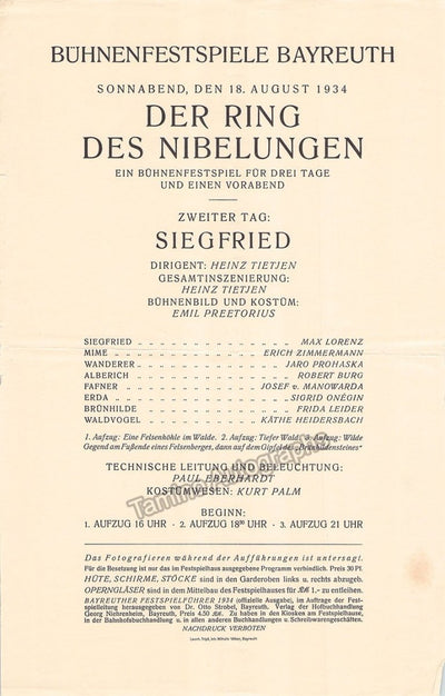 Bayreuth 1934 - Siegfried Program
