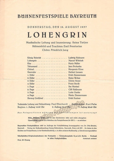 Bayreuth 1937 - Lohengrin Program