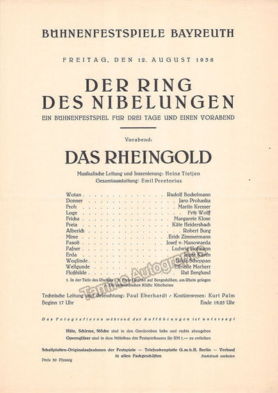 Bayreuth 1938 -  Das Rheingold Program