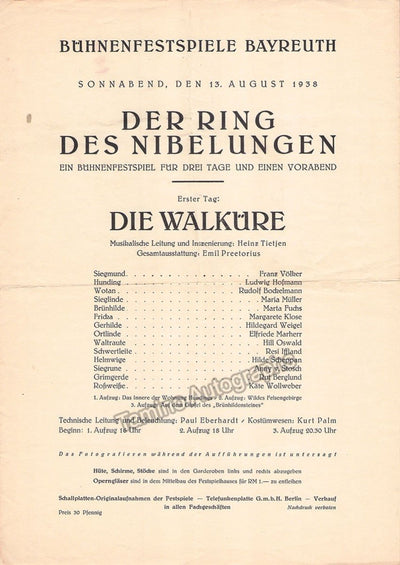 Bayreuth 1938 - Die Walkure Program