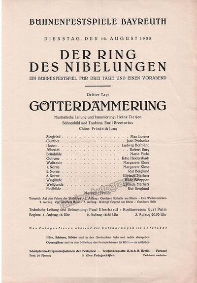 Bayreuth 1938 - Gotterdammerung Program