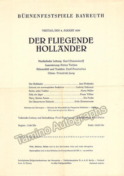 Bayreuth 1939 - Der Fliegende Hollander Program