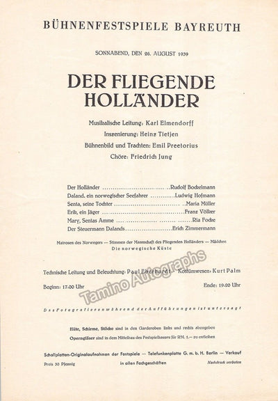 Bayreuth 1939 - Der fliegende Hollander Program