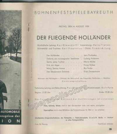 Bayreuth 1939 - Der fliegende Hollander Program