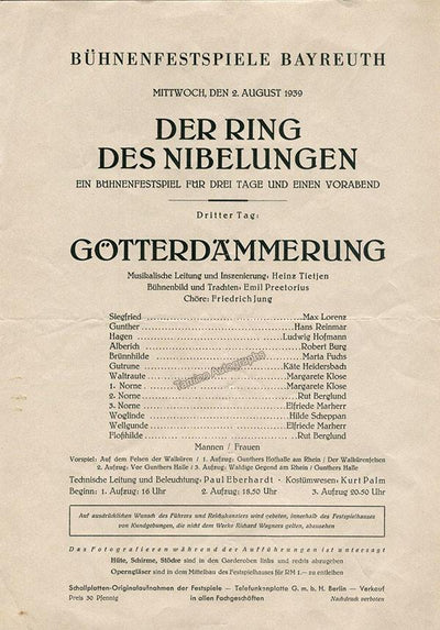 Bayreuth 1939 - Gotterdammerung Program