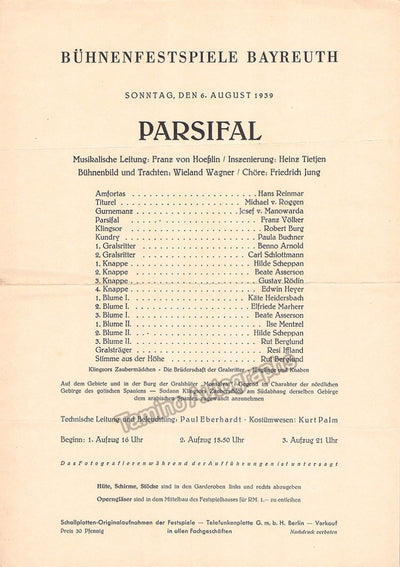 Bayreuth 1939 - Parsifal Playbill