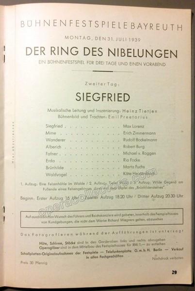 Bayreuth 1939 - Siegfried Program