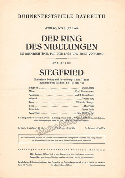 Bayreuth 1939 - Siegfried Program