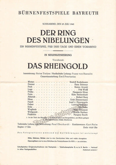 Bayreuth 1940 - Das Rheingold Playbill