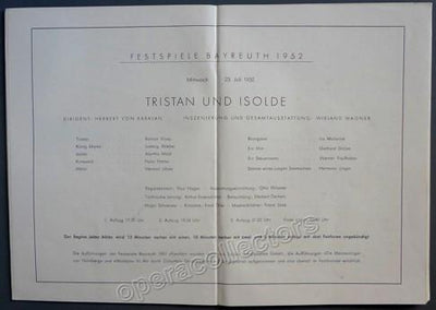 Bayreuth Festival 1952 - Opening Night Program - Tristan und Isolde
