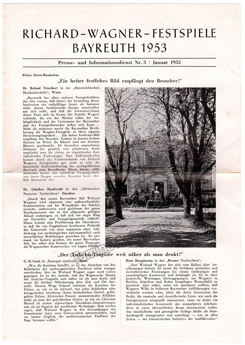 Bayreuth Festival 1953 - Official Newsletters-Gazettes-Menu Lot - Tamino