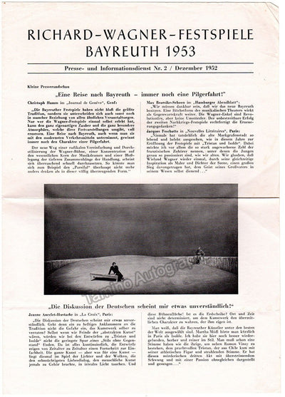 Bayreuth Festival 1953 - Official Newsletters-Gazettes-Menu Lot