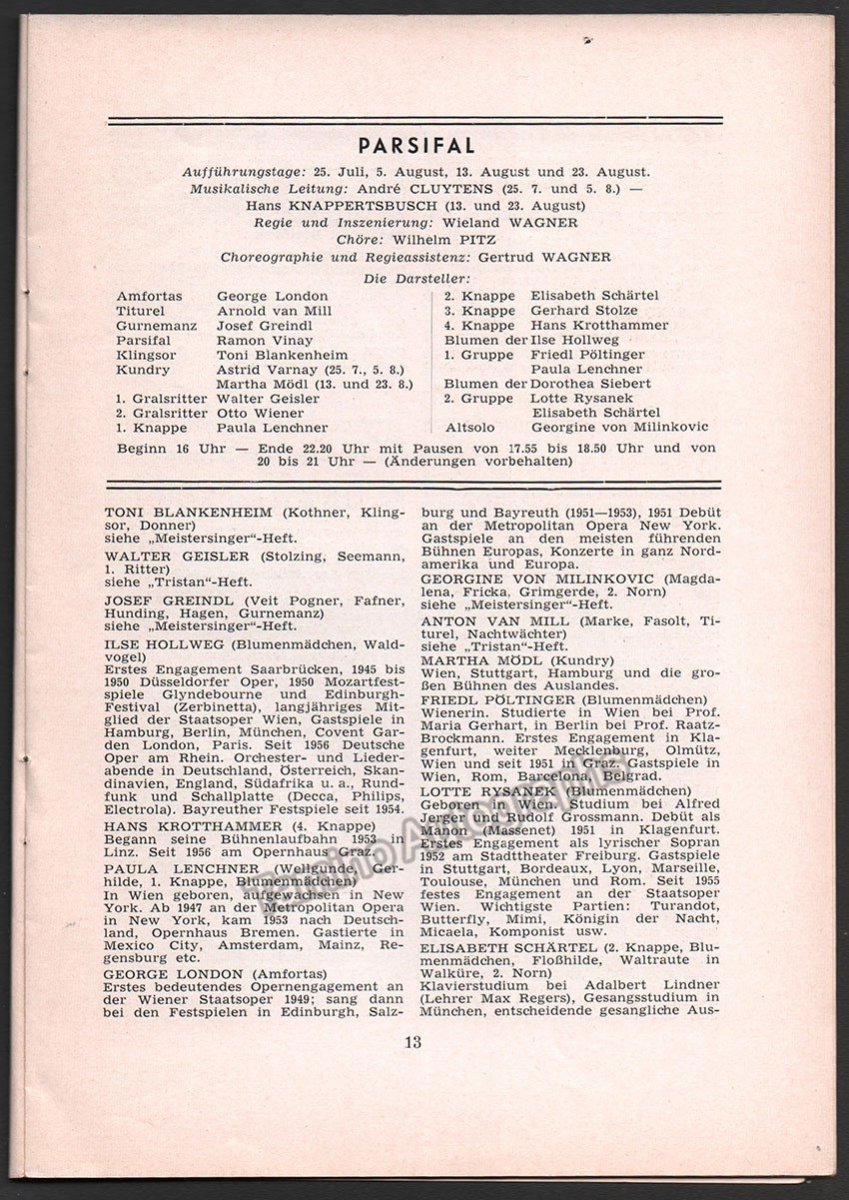 Bayreuth Festival 1957 - Festspielnachrichten des Bayreuther Tagblatt - Tamino