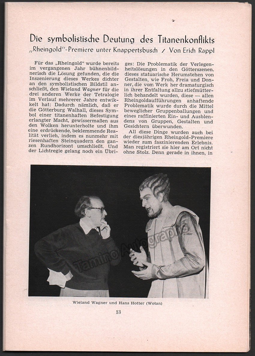 Bayreuth Festival 1957 - Festspielnachrichten des Bayreuther Tagblatt - Tamino