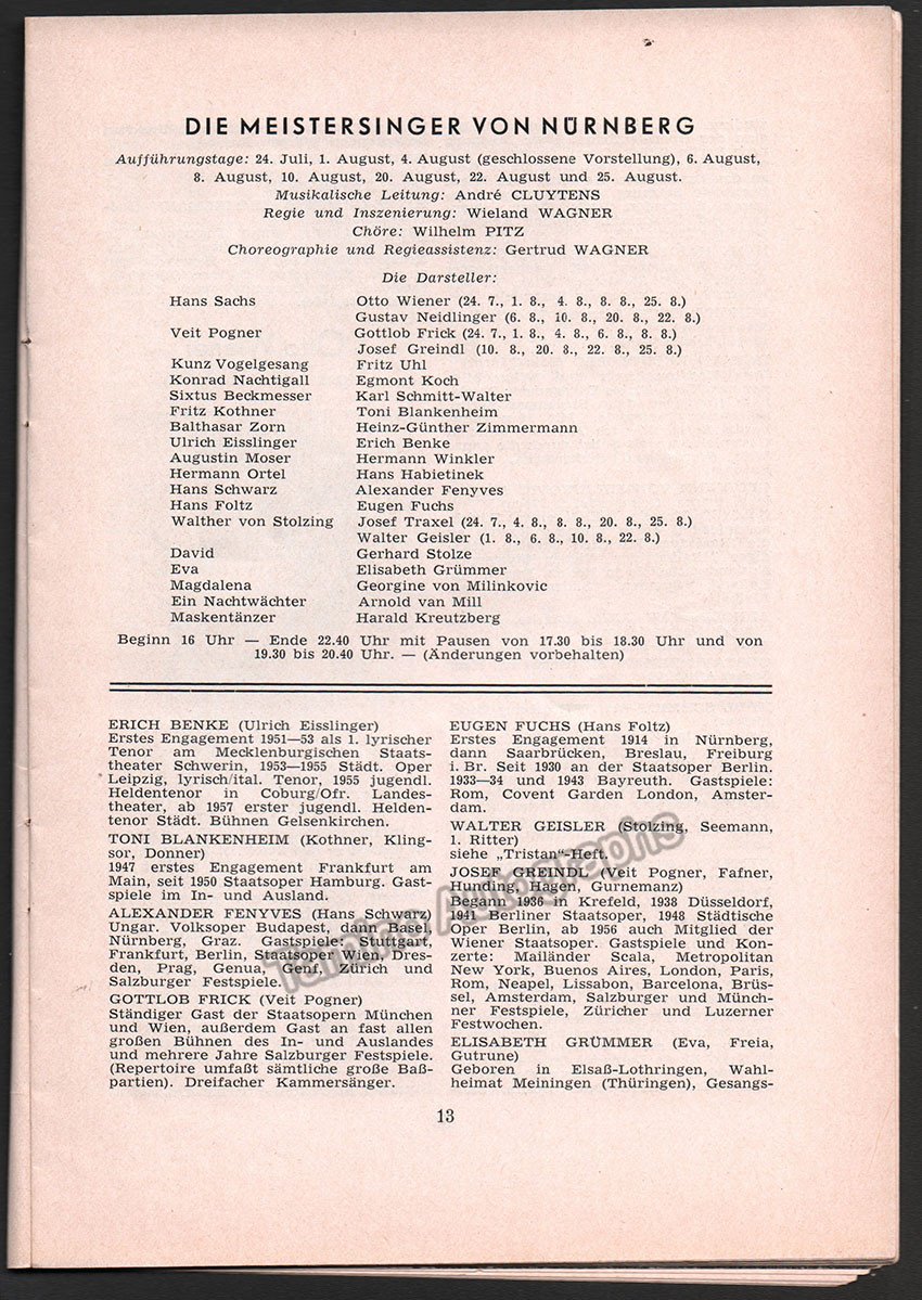 Bayreuth Festival 1957 - Festspielnachrichten des Bayreuther Tagblatt - Tamino