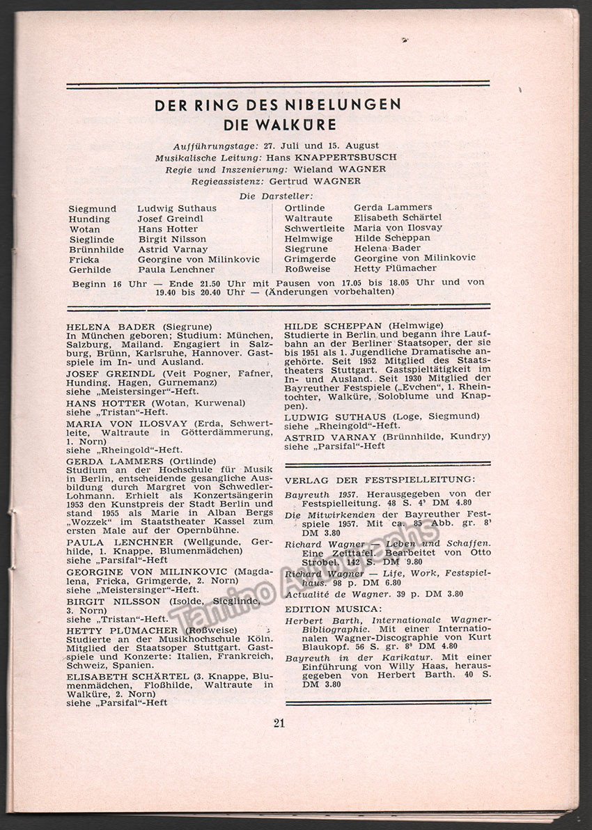 Bayreuth Festival 1957 - Festspielnachrichten des Bayreuther Tagblatt - Tamino
