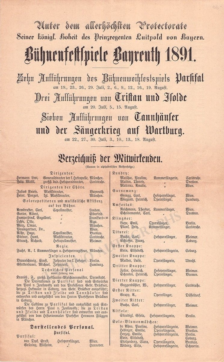 Bayreuth Festival - Set of 4 Playbills 1891 & 1892 - Tamino
