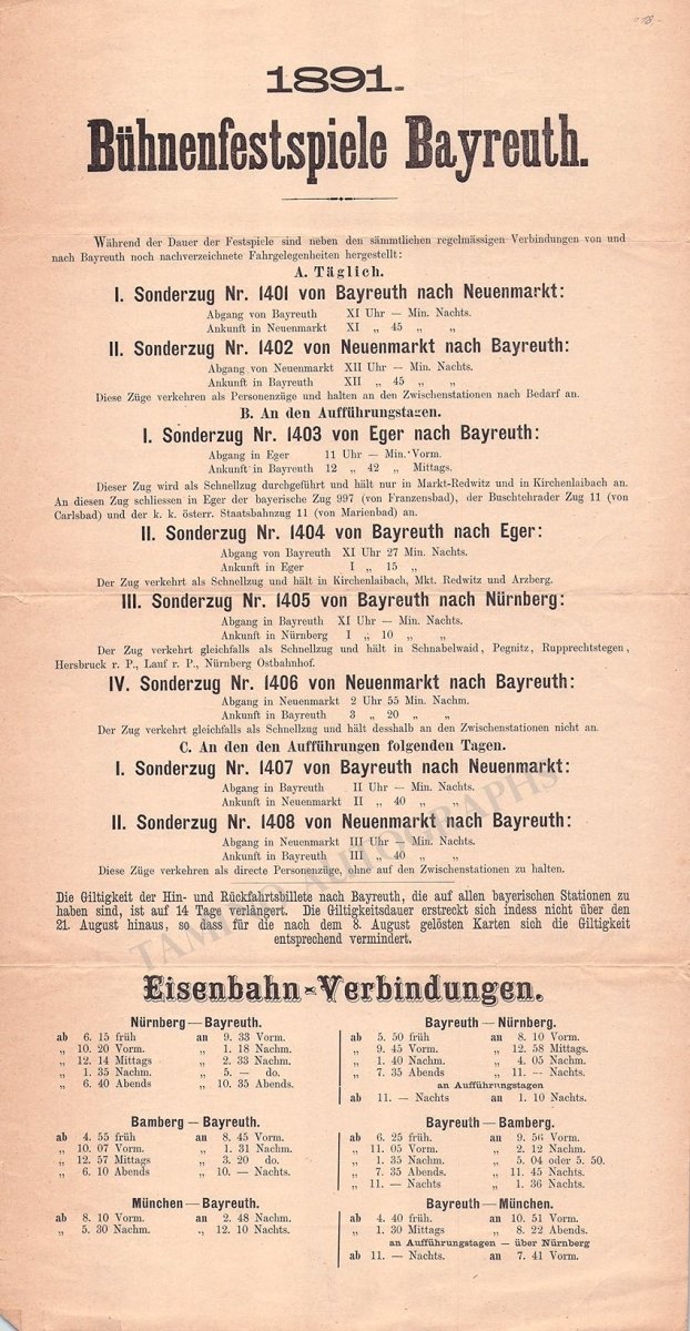 Bayreuth Festival - Set of 3 Playbills 1891 & 1892
