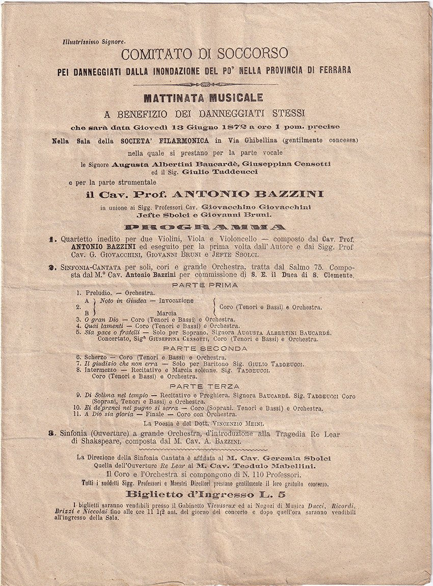Bazzini, Antonio - Concert Program 1872 - Tamino