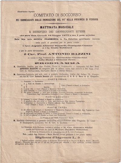 Bazzini, Antonio - Concert Program 1872