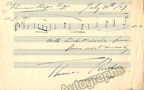 Beecham, Thomas - Autograph Music Quote Signed 1909
