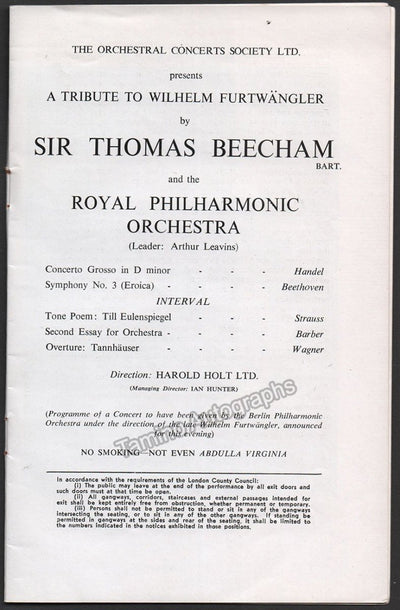 Beecham, Thomas - Concert Program London 1955 - Tribute to Furtwangler