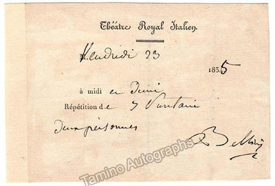 Bellini, Vincenzo - Signed Pass for Last Rehearsal of Puritani 1835