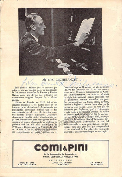 Benedetti Michelangeli, Arturo - Signed Program Buenos Aires 1949