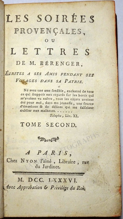 Berenger, Laurent-Pierre "Les Soirées Provençales" 1786