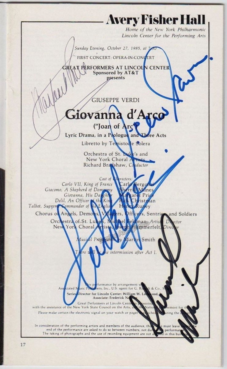 Bergonzi, Carlo - Price, Margaret - Milnes, Sherrill - Bradshaw, Richard - Signed Program New York 1985 - Tamino