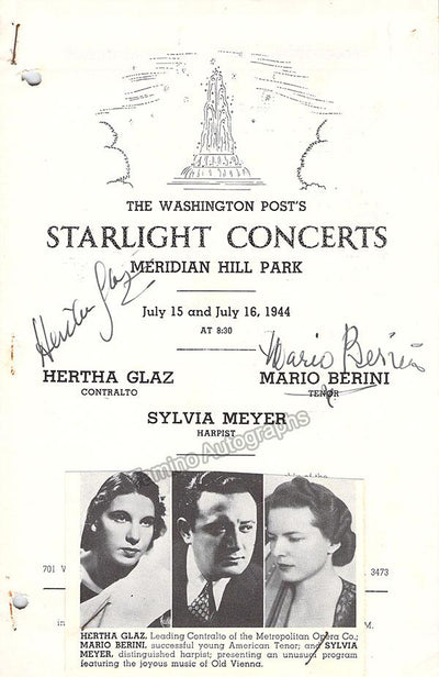 Berini, Mario - Glaz, Hertha - Double Signed Program 1944
