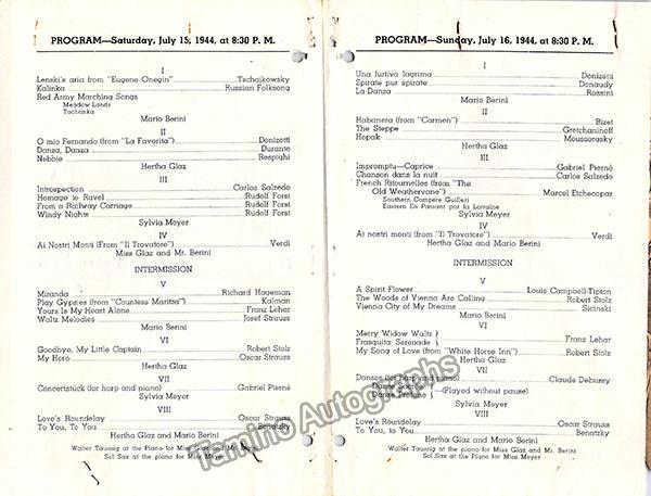 Berini, Mario - Glaz, Hertha - Double Signed Program 1944 - Tamino