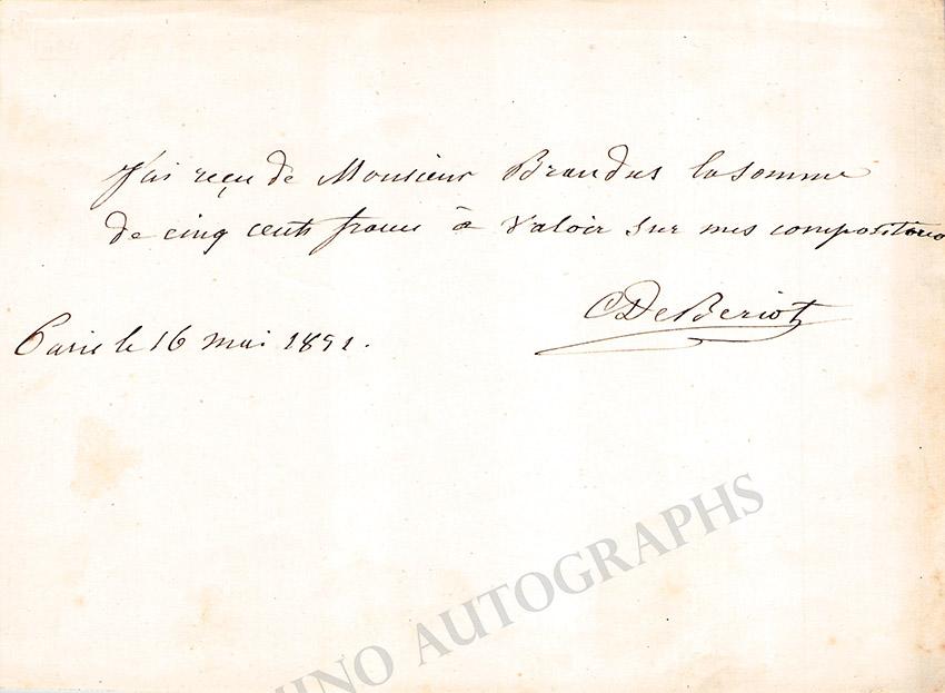Beriot, Charles de - Autograph Note Signed 1851