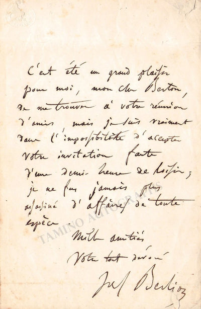 Berlioz, Hector - Autograph Letter Signed