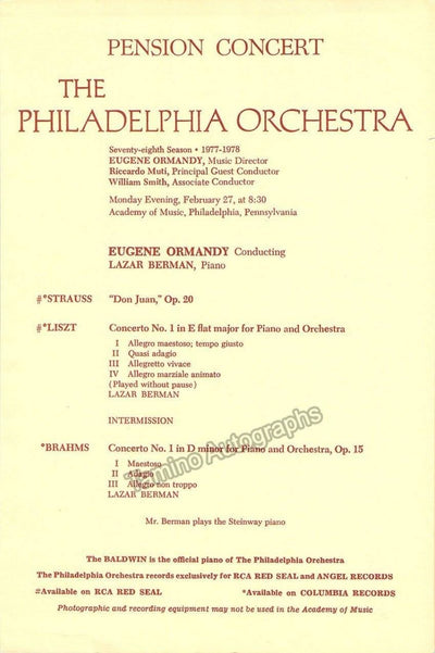 Berman, Lazar - Concert Program Philadelphia 1978