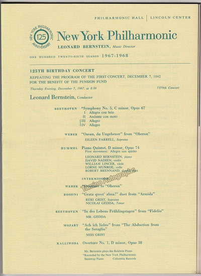 Bernstein, Leonard - 125th Anniversary New York Philharmonic Gala Program