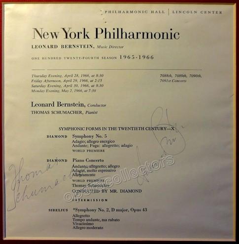 Bernstein, Leonard - Signed Program, World Premiere of David Diamond´s Piano Concerto - Tamino
