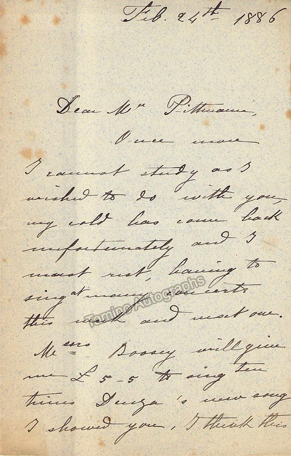 Bettini-Trebelli, Antoniette - Autograph Letter Signed 1886 + Photo - Tamino