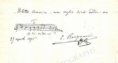 Bevignani, Enrico - Autograph Music Quote Signed 1895