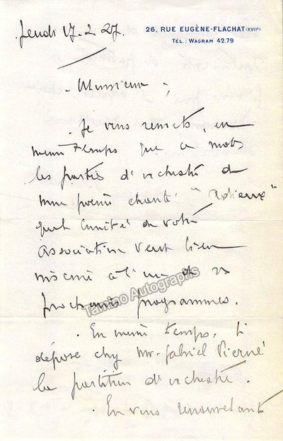 Beydts, Louis - Autograph Letter Signed 1927